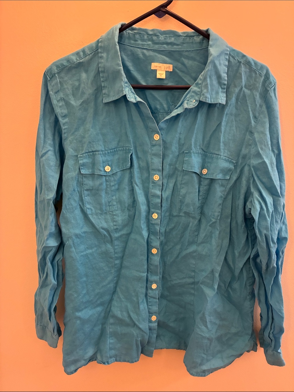 J. Jill Love Linen Blue Button Down XL 100% Linen